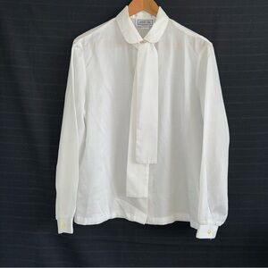 Vintage New Attitude White Herringbone Long Sleeve Button Up Blouse Shirt 14